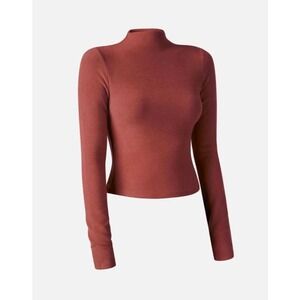 OGL Women's XS Burgundy Georgia‎ Clay Mock Neck Long Sleeve Fitted Crop Top
